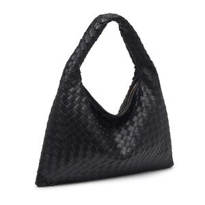 Black Woven Leather Hobo Bag